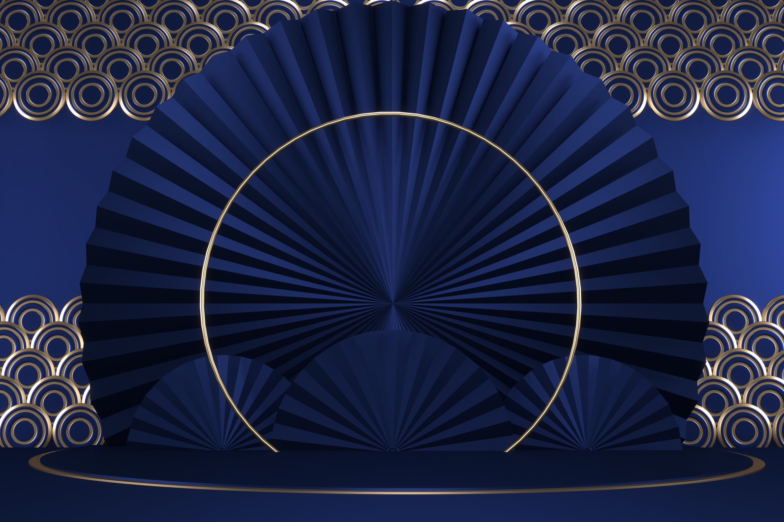 Dark Blue Geometric Background, Japanese Style Podium Blue Conce